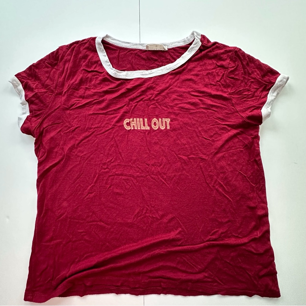 French‎ Pastry red white ‘Chill Out’ short sleeve casual ringer shirt juniors XL